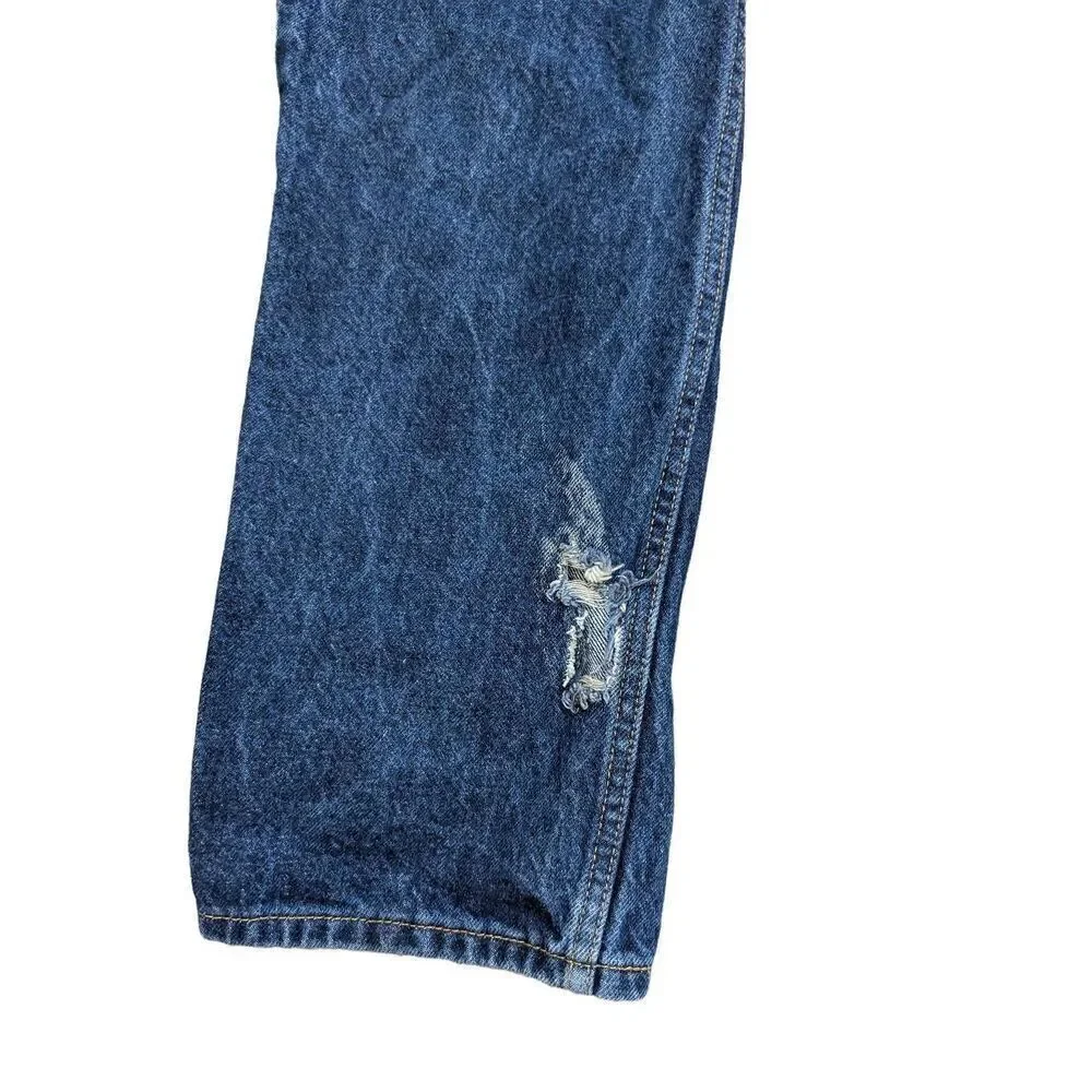 Levi's Men's Blue Dark-Wash Mid-Rise Distressed Leg Denim Jeans Size 34/32